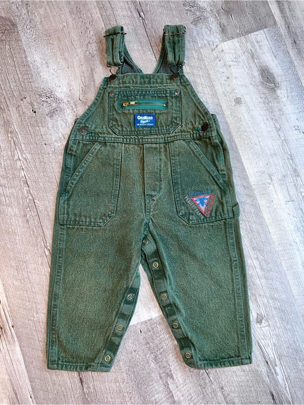 OshKosh B'gosh Vintage Green Denim Kids Overalls 2T